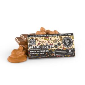 picture of the peanut butter magic mushroom chocolate bar from the brand Tre House.