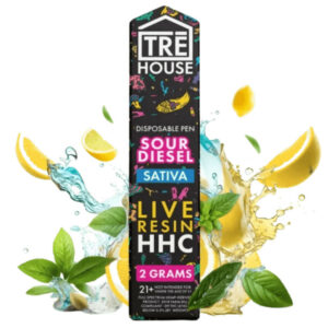 Tre House HHC disposable cart with a sour diesel strain flavored extract.