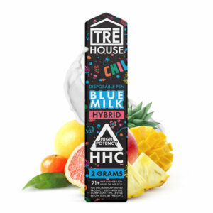 Tre House HHC disposable live resin vape with blue milk flavored strain.