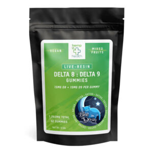 A product photo for Hemp Healths 30mg Delta 8/ Delta 9 vegan gummies.