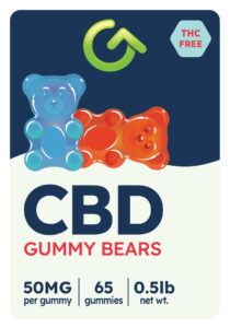 A photo render for Good CBD 50mg CBD gummy bears.