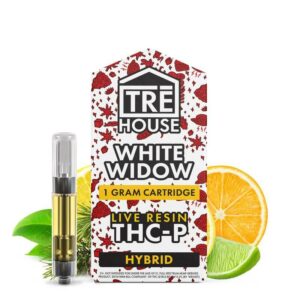 A picture of Tre House THC-P vape cart with the strain white widow.