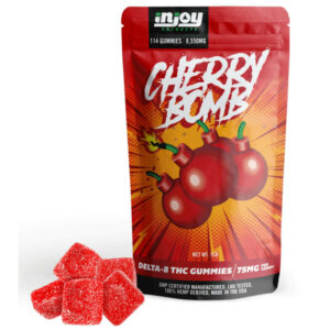 A picture of 75mg cherry bomb delta 8 gummies from Injoy Extracts.