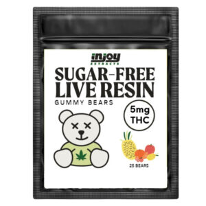 Photo rendering of injoy extracts delta 9 live resin sugar free gummy bears packaging.