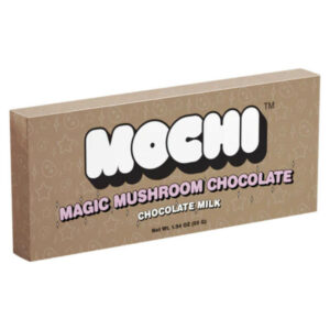 Photo of the Mochi magic mushroom chocolate bar with a chocolate milk flavor.